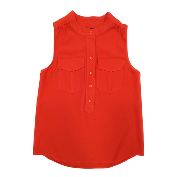 J. Crew Red Mandarin Collar Sleeveless Half Button Up Blouse Size 2/XS - Picture 1 of 7